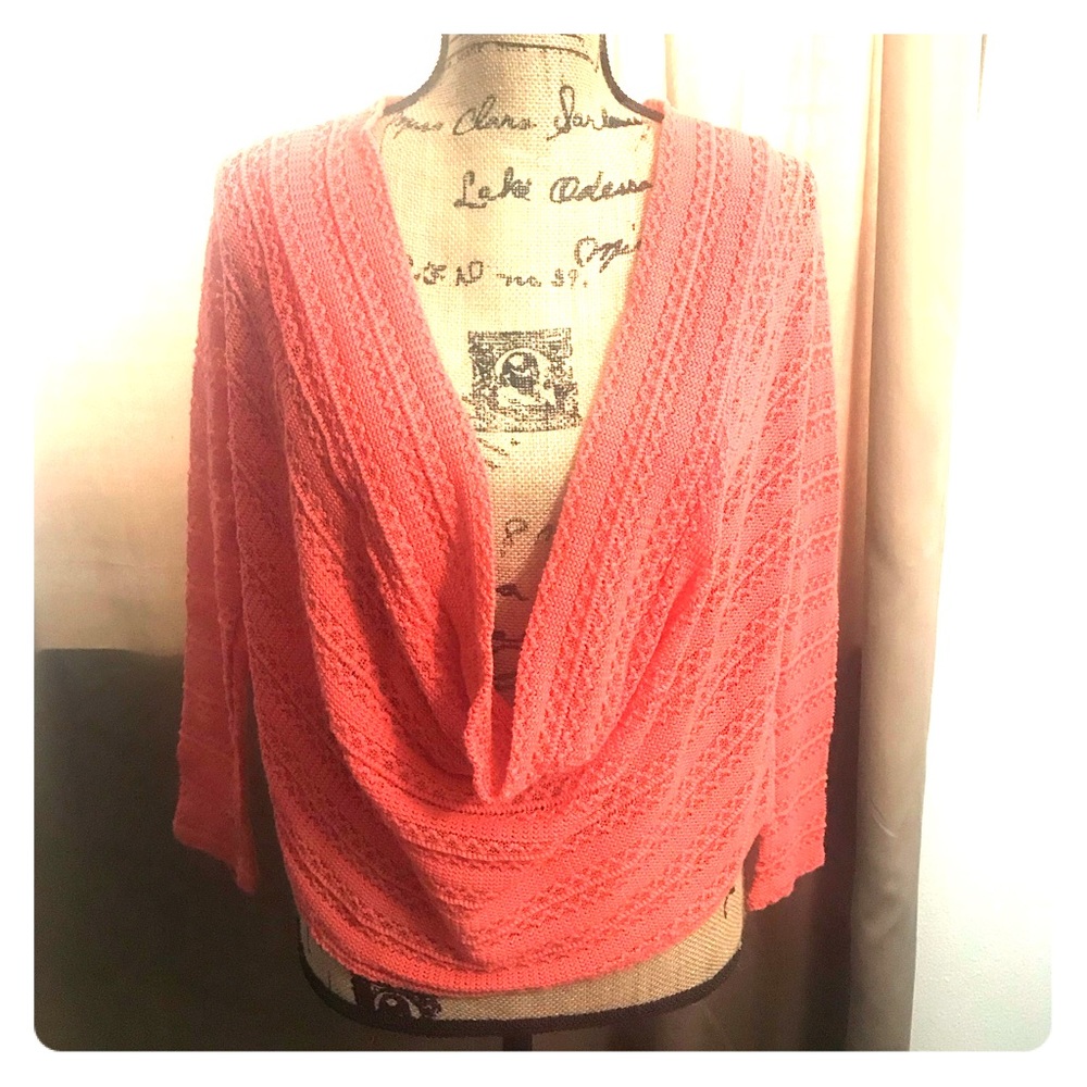 Coral color knit slouchy wrap top